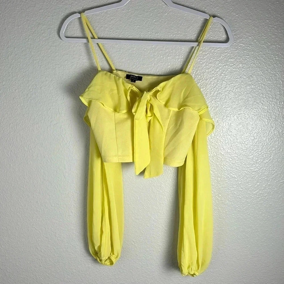 Privy Yellow Long Sleeve Open Shoulder Top - Picture 2 of 7